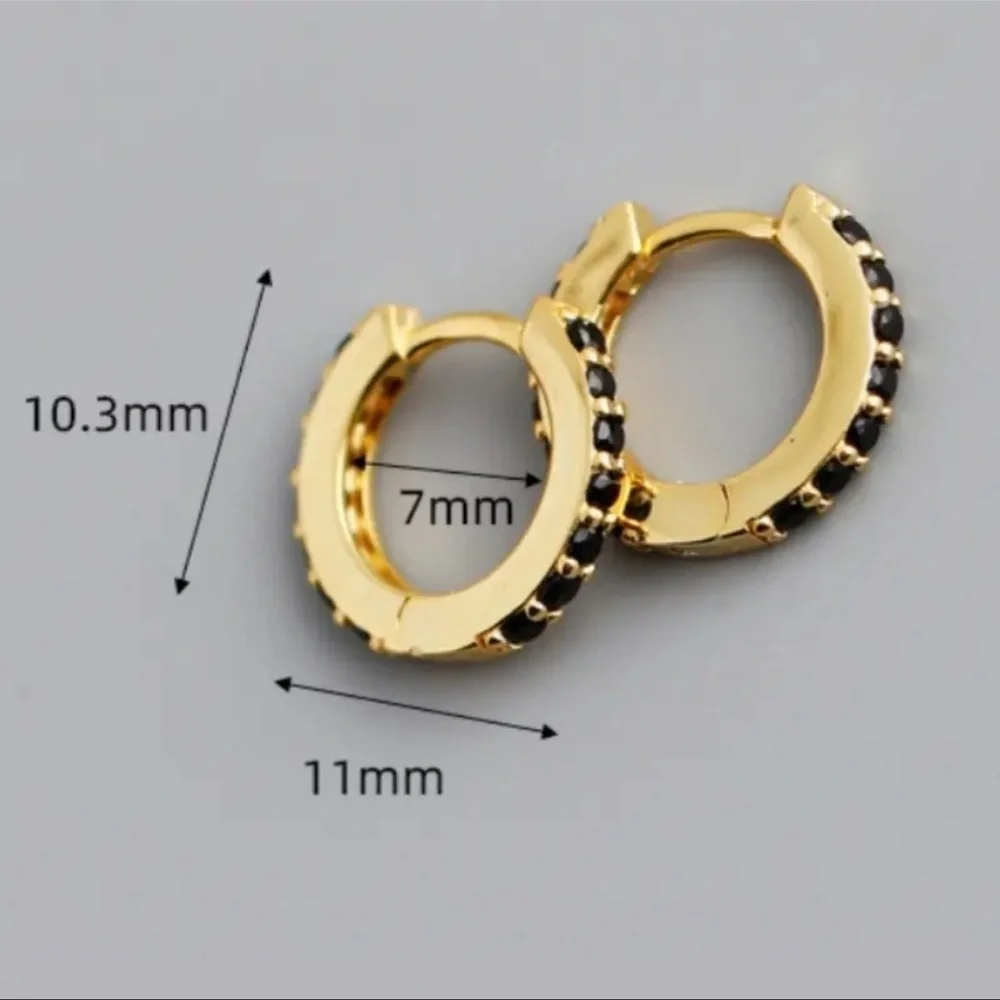 COPY - COPY - Gold Black Crystal Mini Small Huggie Hoop Earrings